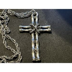 23in Stainless Steel Necklace With 2.5in Cross Pendant